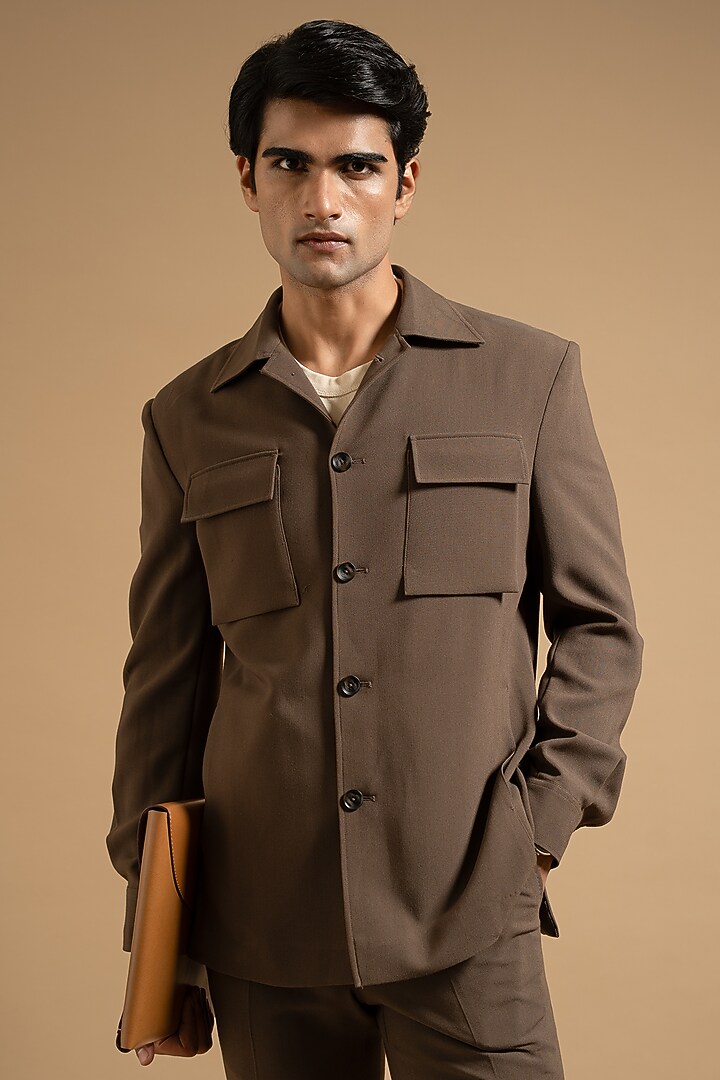 Brown Polyester Blend Shacket by Gargee Designers at Pernia's Pop Up Shop