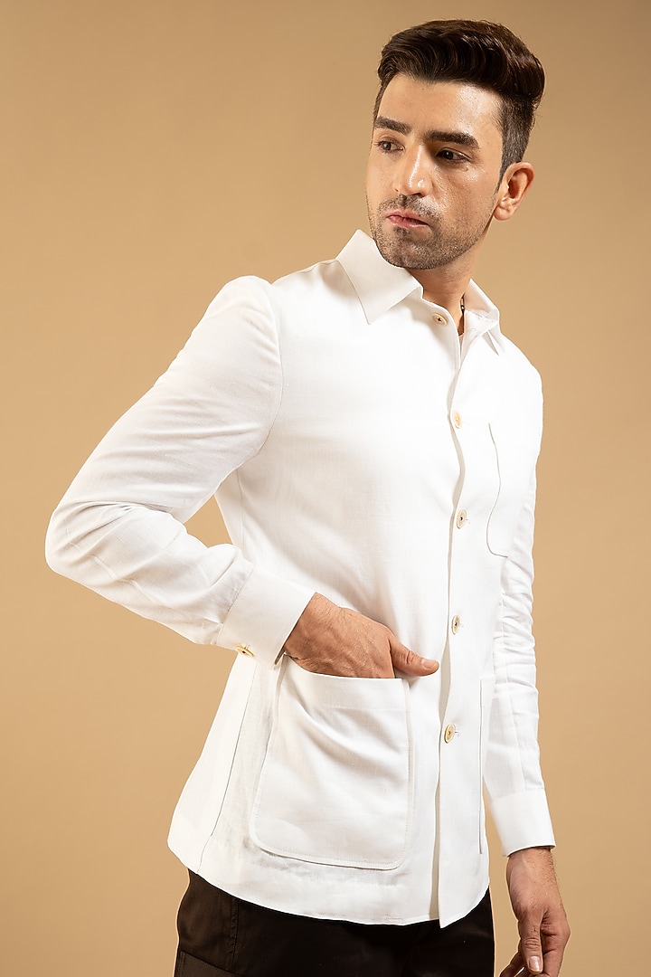 White Linen Shacket by Gargee Designers at Pernia's Pop Up Shop