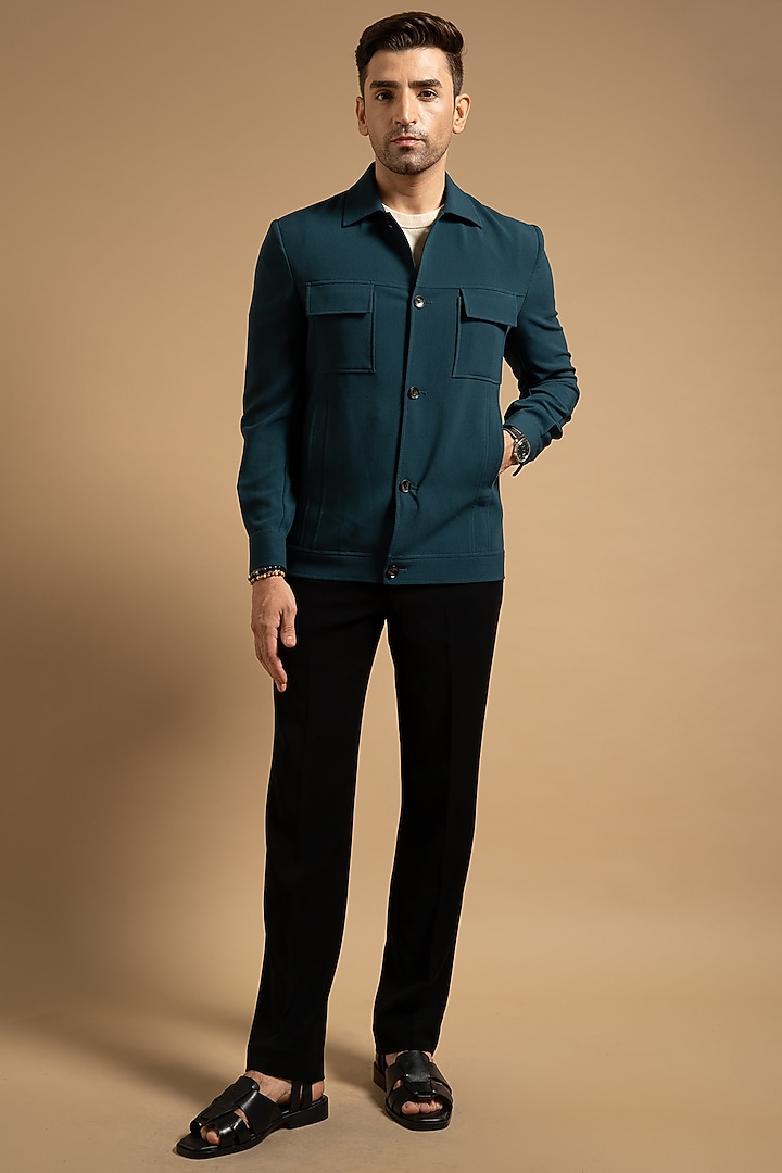 Teal Polyester Blend Shacket by Gargee Designers at Pernia's Pop Up Shop