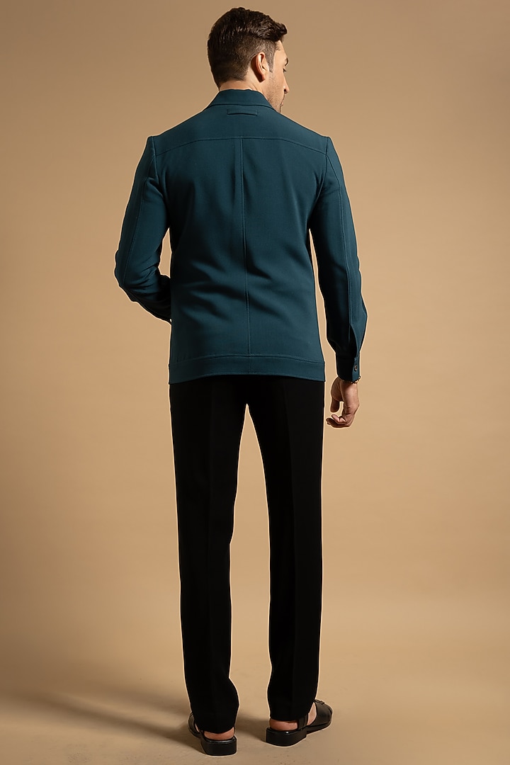 Teal Polyester Blend Shacket by Gargee Designers at Pernia's Pop Up Shop