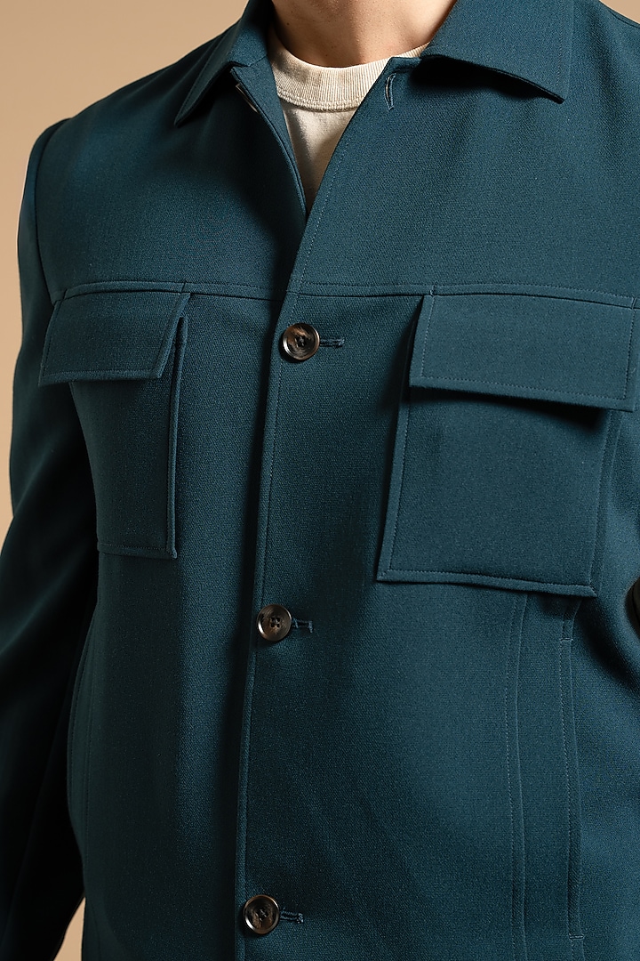Teal Polyester Blend Shacket by Gargee Designers at Pernia's Pop Up Shop