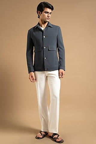 Deep Grey Polyester Blend Shacket by Gargee Designers