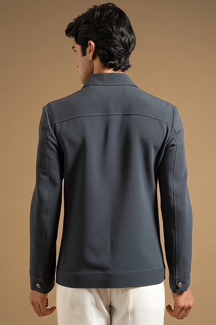 Deep Grey Polyester Blend Shacket by Gargee Designers at Pernia's Pop Up Shop