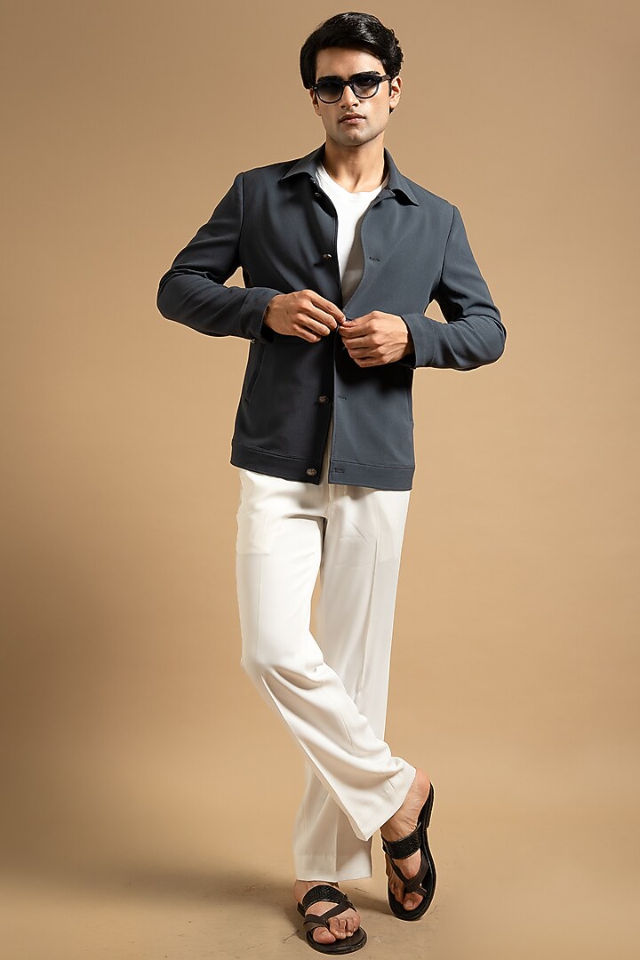 Deep Grey Polyester Blend Shacket by Gargee Designers at Pernia's Pop Up Shop