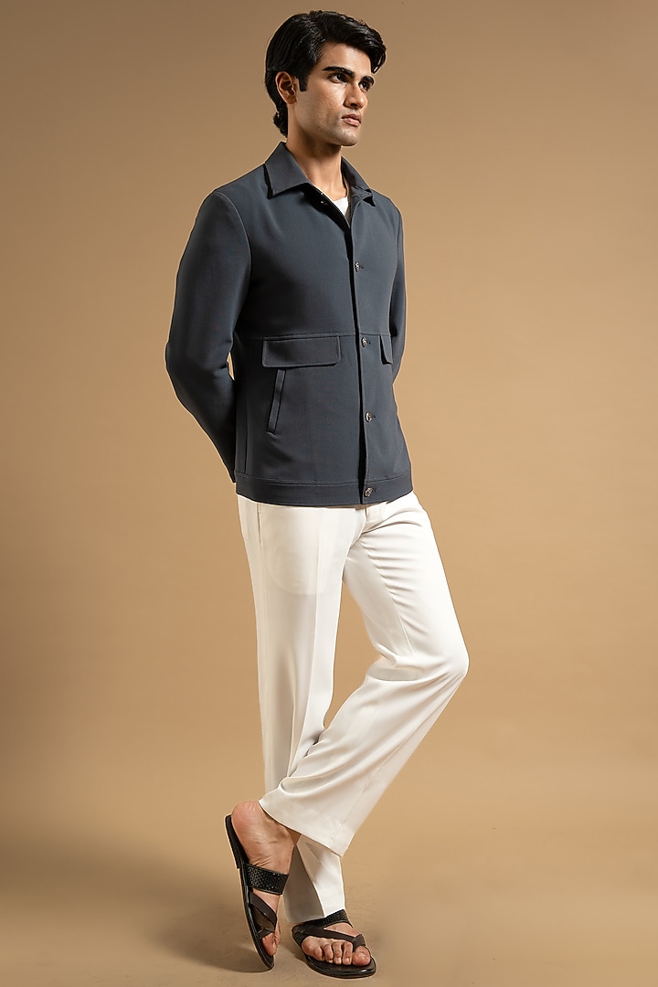 Deep Grey Polyester Blend Shacket by Gargee Designers at Pernia's Pop Up Shop