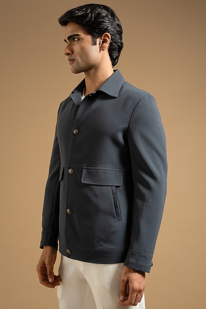 Deep Grey Polyester Blend Shacket by Gargee Designers at Pernia's Pop Up Shop