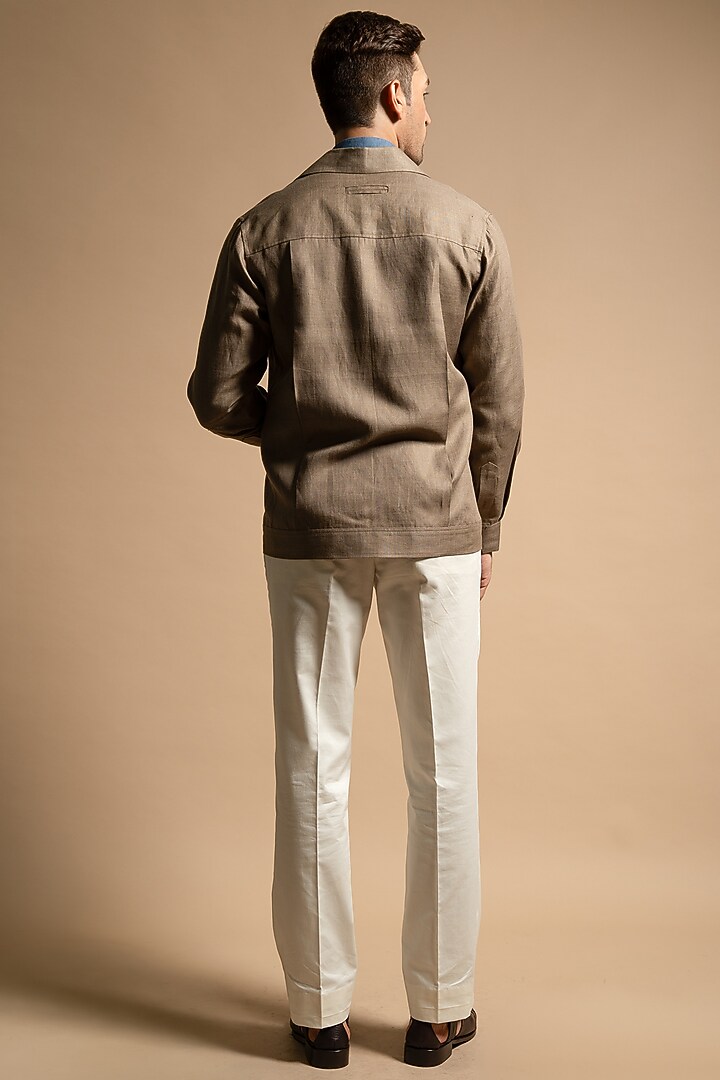 Sand Beige Linen Shacket by Gargee Designers at Pernia's Pop Up Shop