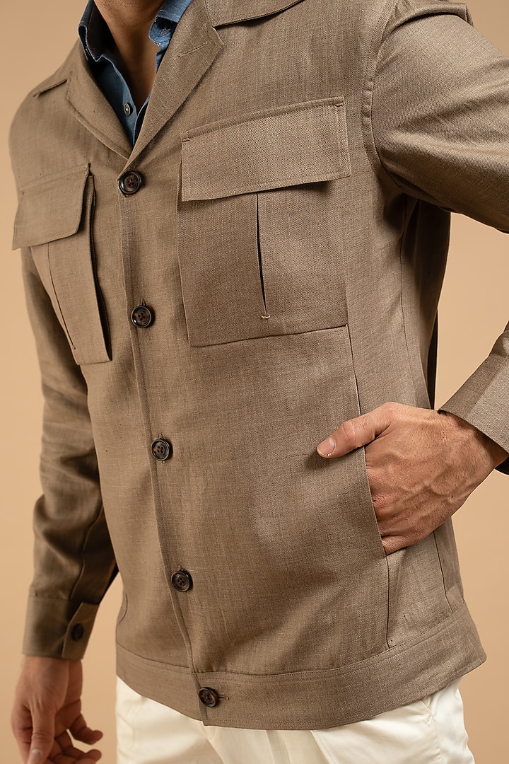 Sand Beige Linen Shacket by Gargee Designers at Pernia's Pop Up Shop