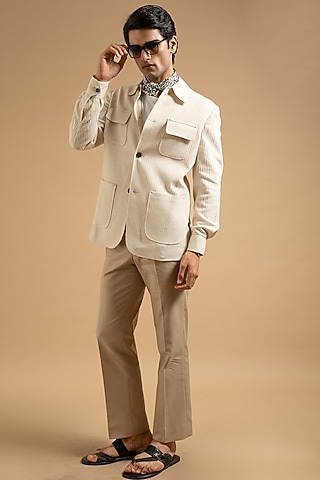 Ivory Cotton Blend Shacket by Gargee Designers