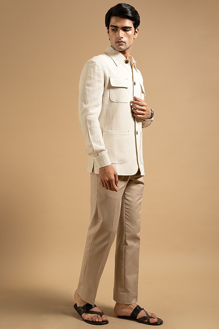 Ivory Cotton Blend Shacket by Gargee Designers at Pernia's Pop Up Shop