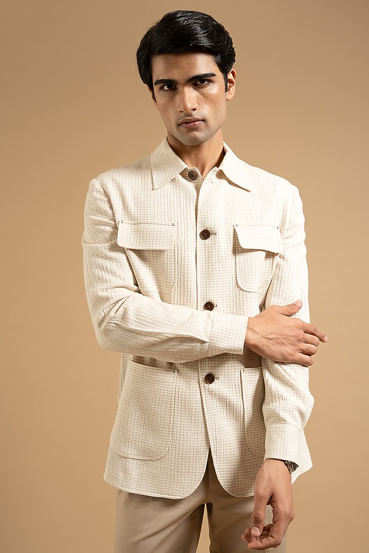 Ivory Cotton Blend Shacket by Gargee Designers at Pernia's Pop Up Shop