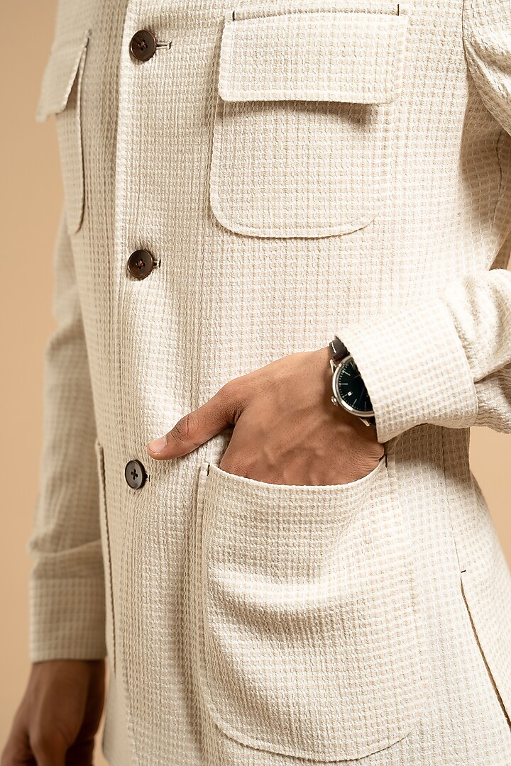 Ivory Cotton Blend Shacket by Gargee Designers at Pernia's Pop Up Shop