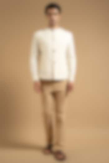 Ivory Cotton Blend Bandhgala by Gargee Designers at Pernia's Pop Up Shop