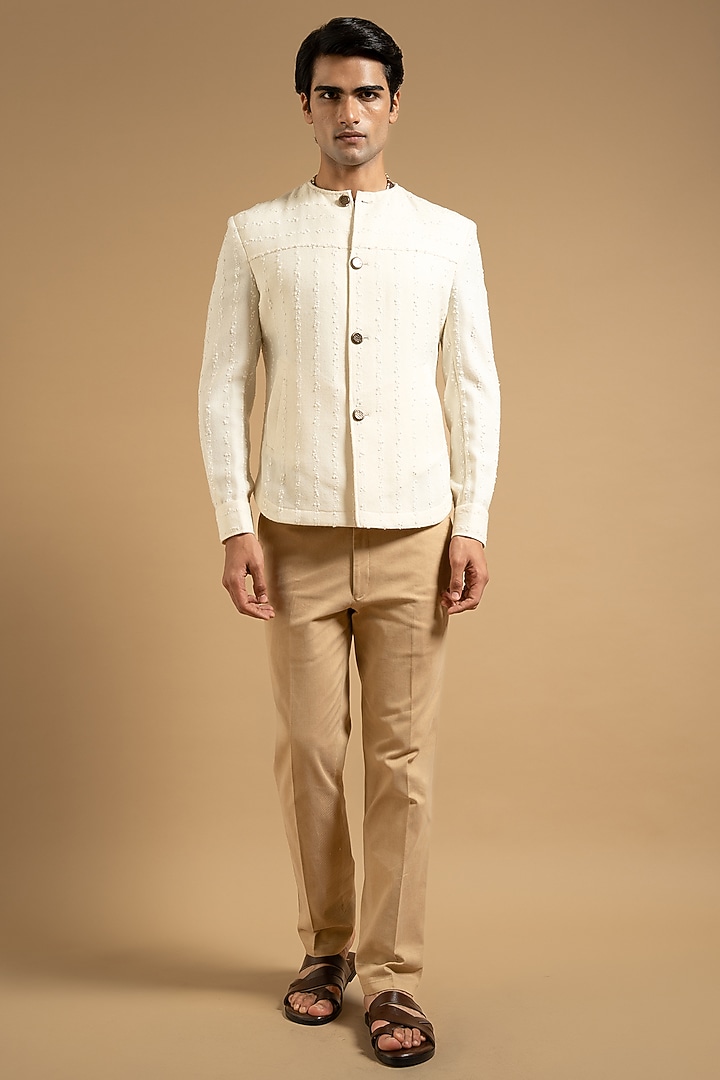 Ivory Cotton Blend Bandhgala by Gargee Designers at Pernia's Pop Up Shop