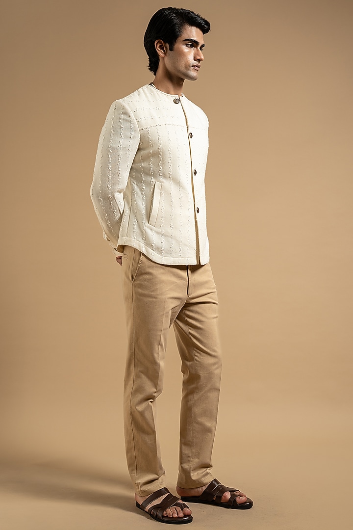Ivory Cotton Blend Bandhgala by Gargee Designers at Pernia's Pop Up Shop