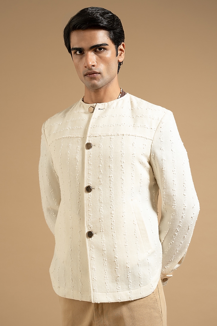 Ivory Cotton Blend Bandhgala by Gargee Designers at Pernia's Pop Up Shop