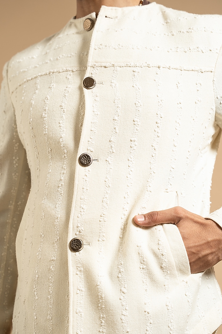 Ivory Cotton Blend Bandhgala by Gargee Designers at Pernia's Pop Up Shop