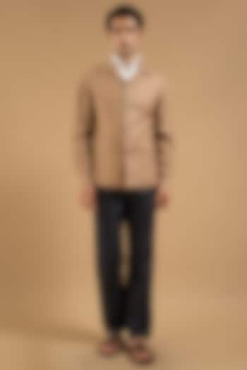 Beige Linen Bandhgala by Gargee Designers at Pernia's Pop Up Shop