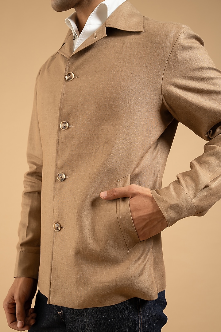 Beige Linen Bandhgala by Gargee Designers at Pernia's Pop Up Shop