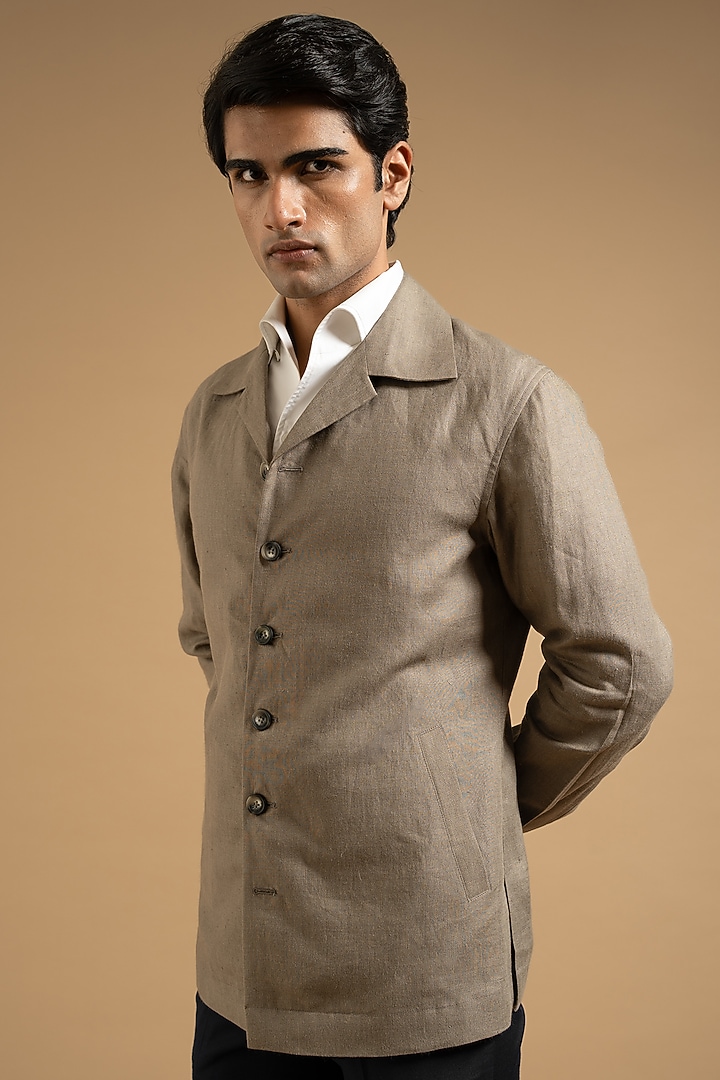 Khakhi Linen Shacket by Gargee Designers at Pernia's Pop Up Shop
