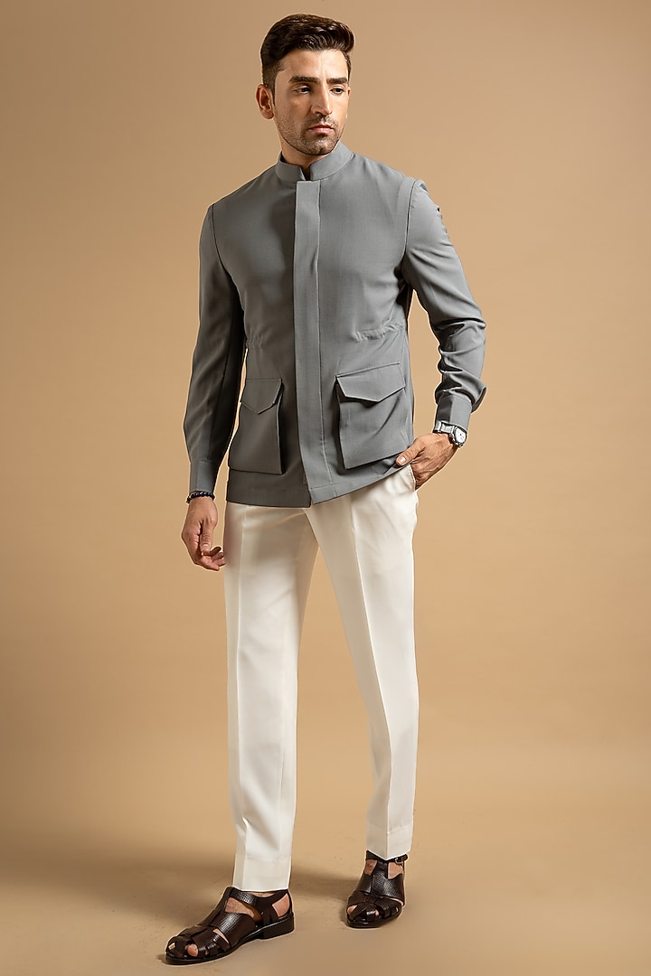 Grey Linen Shacket by Gargee Designers at Pernia's Pop Up Shop