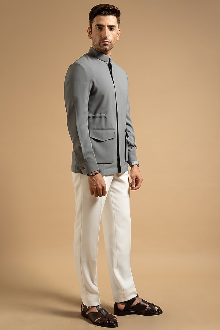 Grey Linen Shacket by Gargee Designers at Pernia's Pop Up Shop