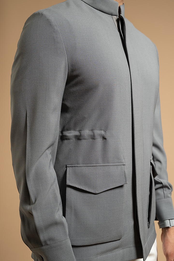 Grey Linen Shacket by Gargee Designers at Pernia's Pop Up Shop