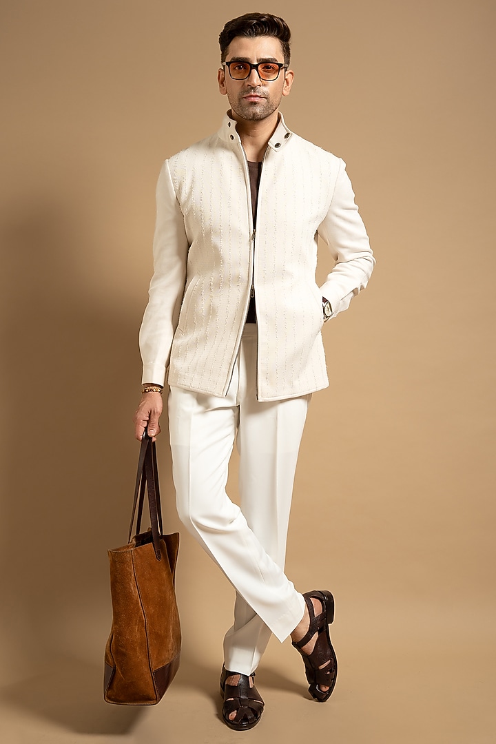 Ivory Suede Jacket by Gargee Designers at Pernia's Pop Up Shop