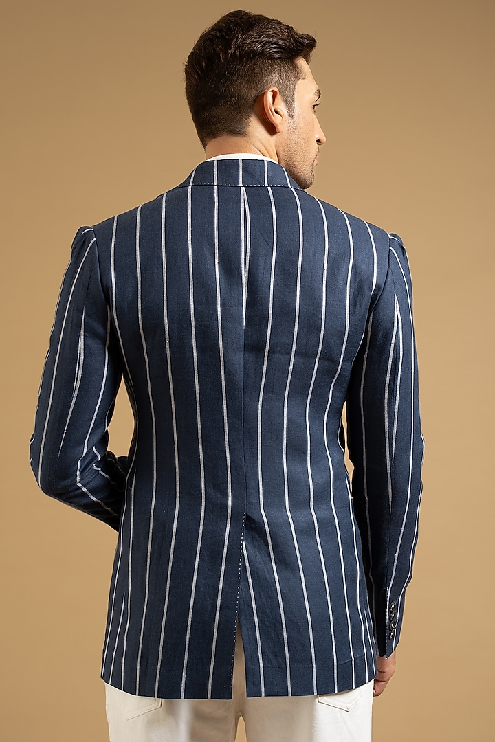 Navy Blue Linen Blazer by Gargee Designers at Pernia's Pop Up Shop