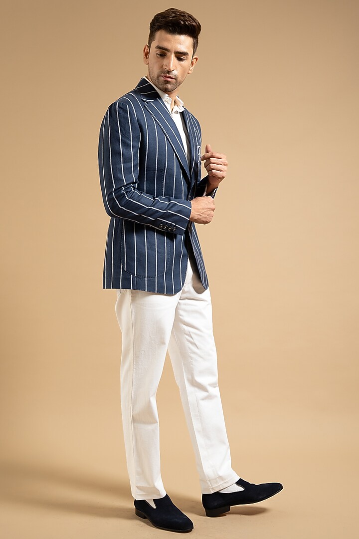 Navy Blue Linen Blazer by Gargee Designers at Pernia's Pop Up Shop