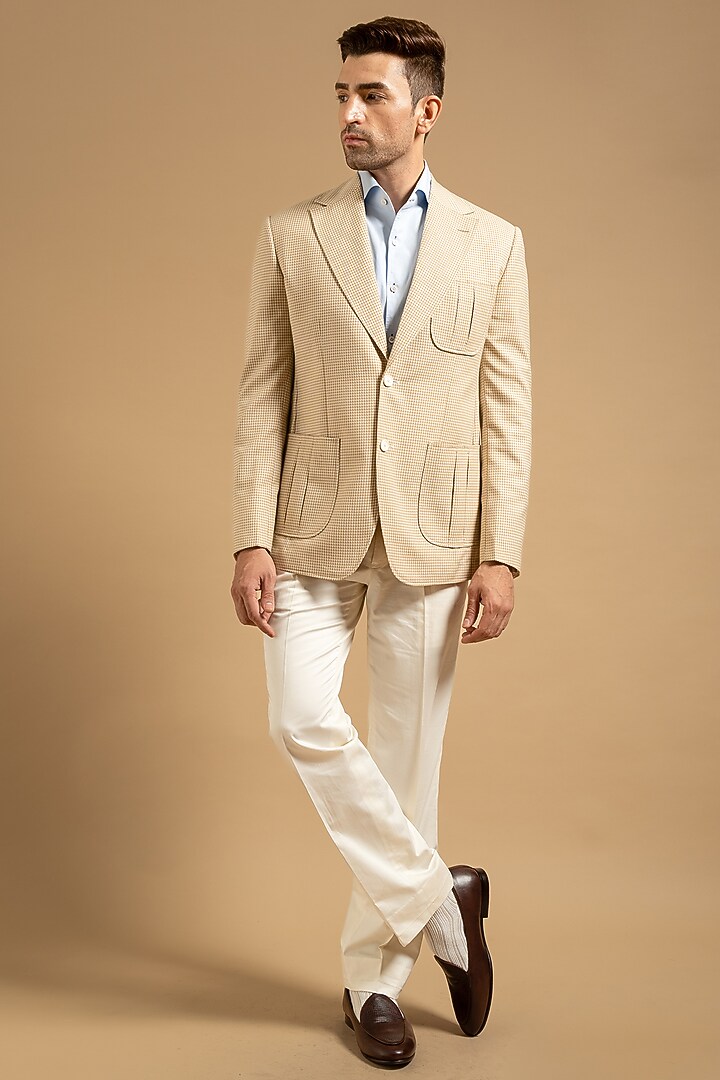 Beige Wool Blend Blazer by Gargee Designers at Pernia's Pop Up Shop