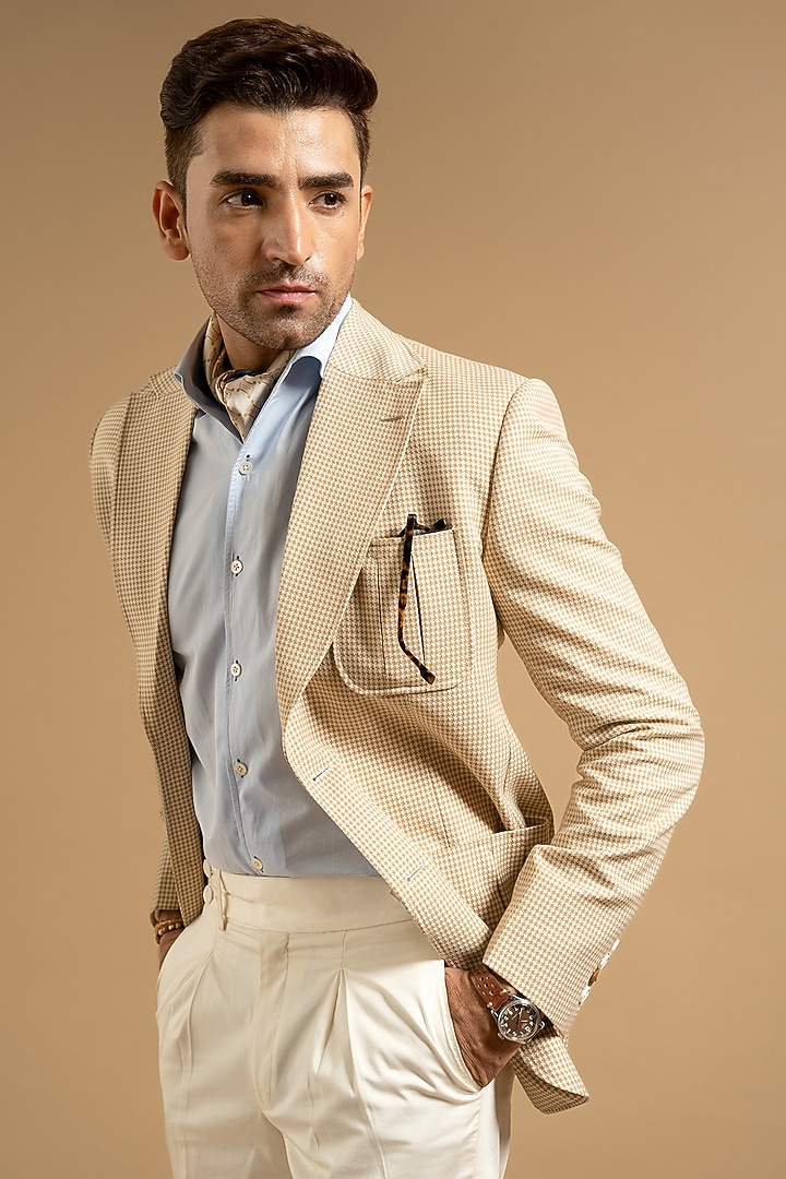 Beige Wool Blend Blazer by Gargee Designers at Pernia's Pop Up Shop