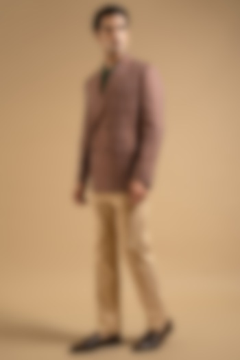 Brown Linen Striped Blazer by Gargee Designers at Pernia's Pop Up Shop