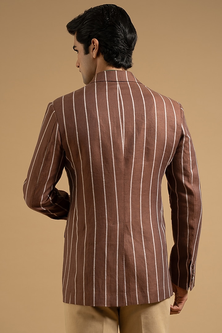 Brown Linen Striped Blazer by Gargee Designers at Pernia's Pop Up Shop