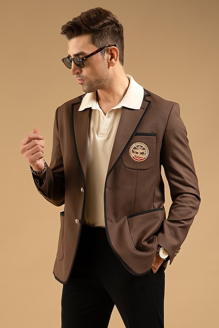 Brown Cotton Blazer by Gargee Designers at Pernia's Pop Up Shop