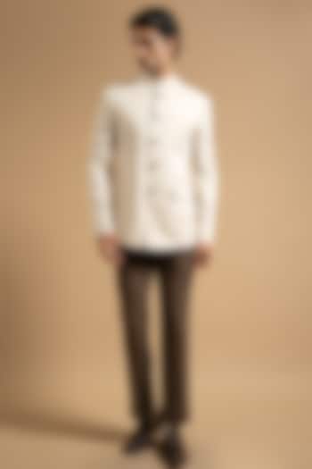 Off-White Cotton Linen Blend Bandhgala by Gargee Designers at Pernia's Pop Up Shop