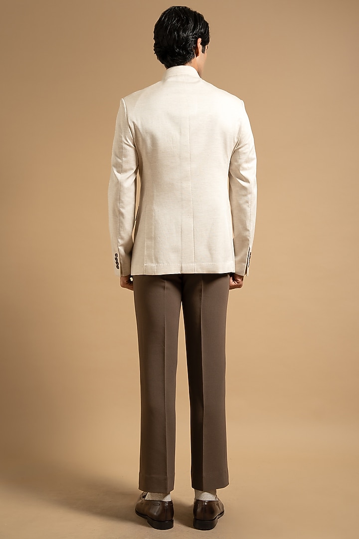 Off-White Cotton Linen Blend Bandhgala by Gargee Designers at Pernia's Pop Up Shop