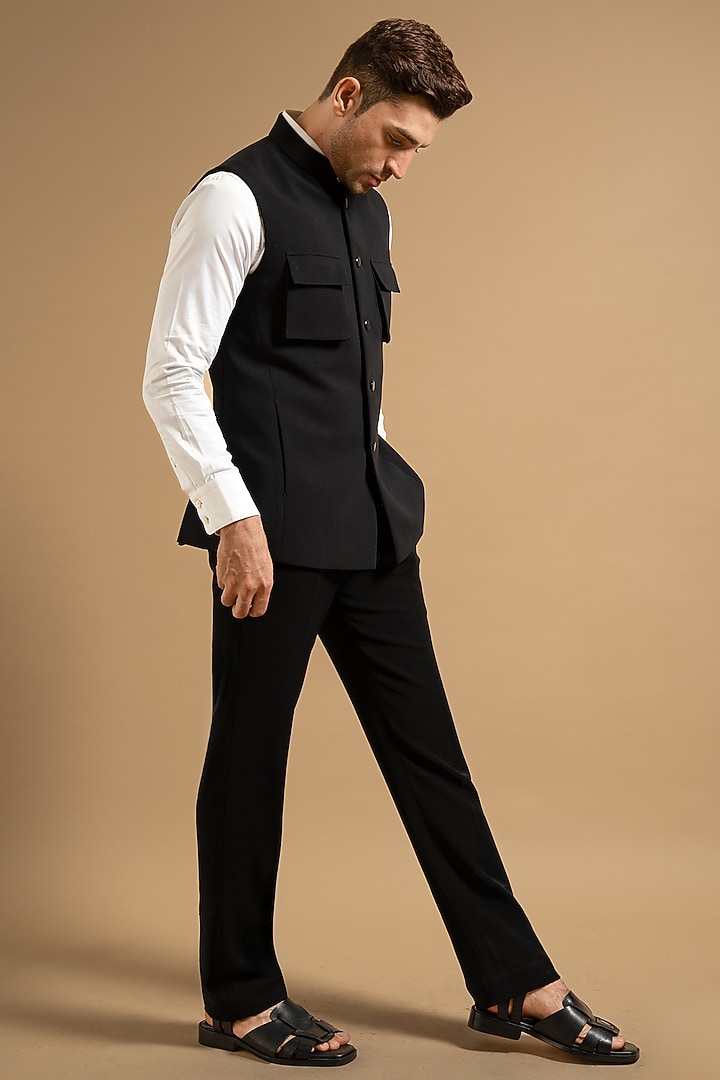 Black Polyester Blend Vest by Gargee Designers at Pernia's Pop Up Shop