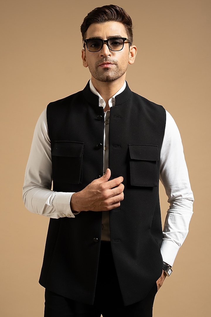Black Polyester Blend Vest by Gargee Designers at Pernia's Pop Up Shop