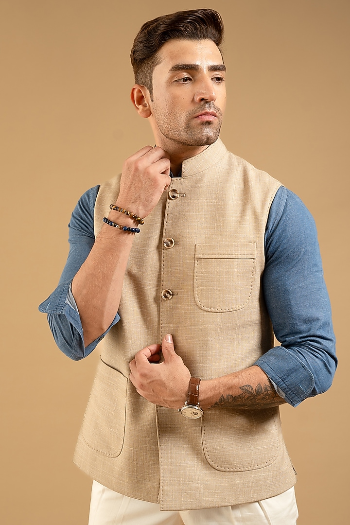 Beige Polyester Blend Vest by Gargee Designers at Pernia's Pop Up Shop