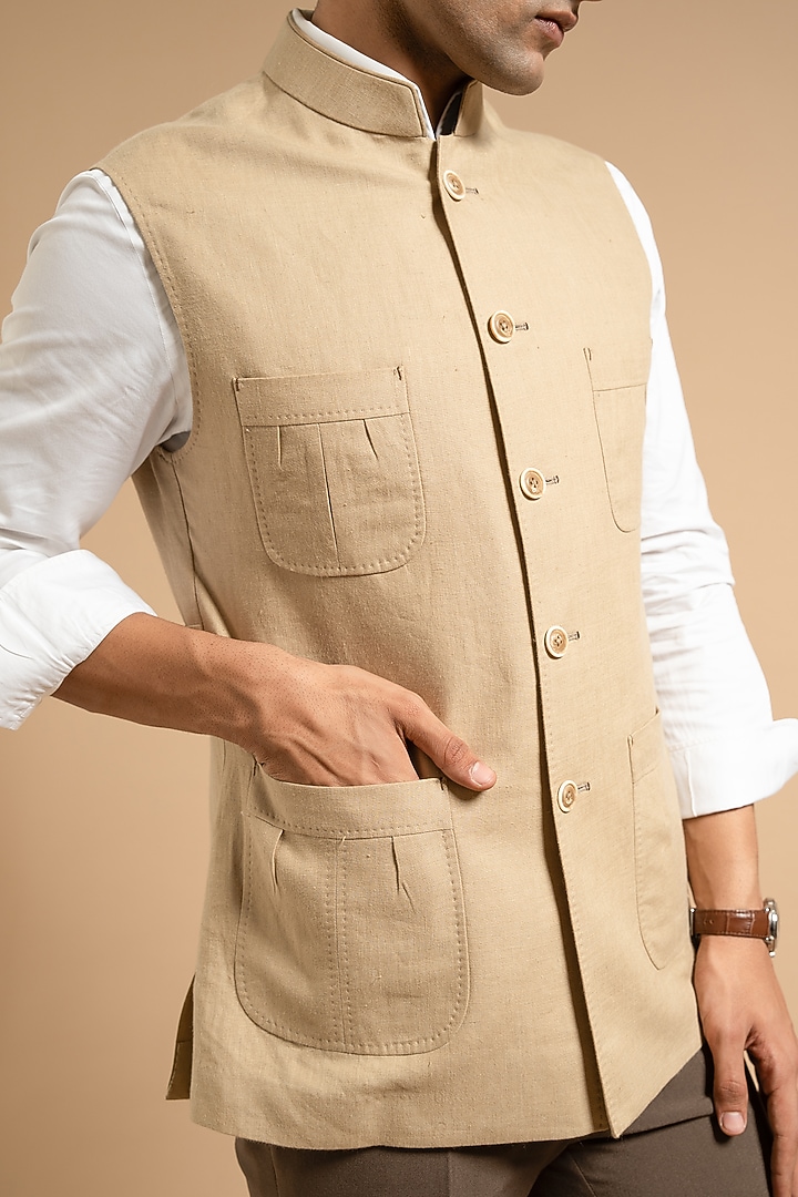 Beige Polyester Blend Vest by Gargee Designers at Pernia's Pop Up Shop