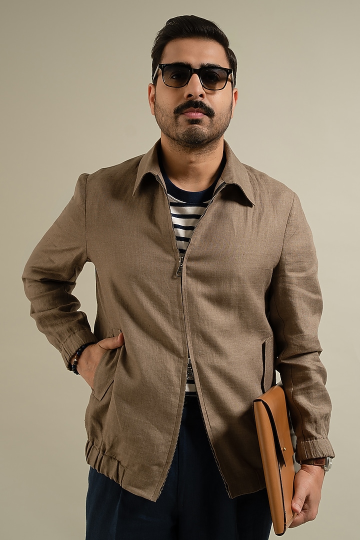 Khakhi Linen Shacket by Gargee Designers at Pernia's Pop Up Shop