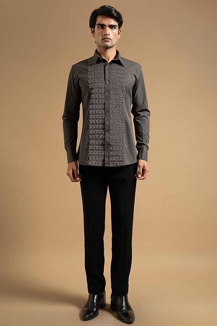 Grey Polyester Satin Wedding Shirt by Gargee Designers at Pernia's Pop Up Shop