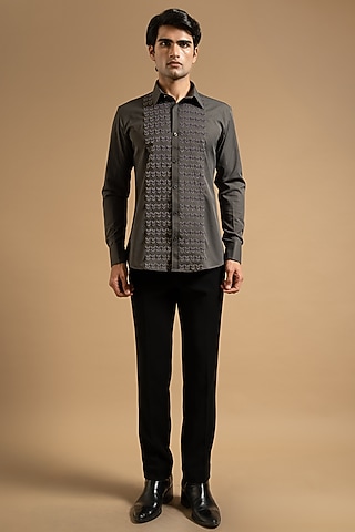 Grey Polyester Satin Shirt by Gargee Designers
