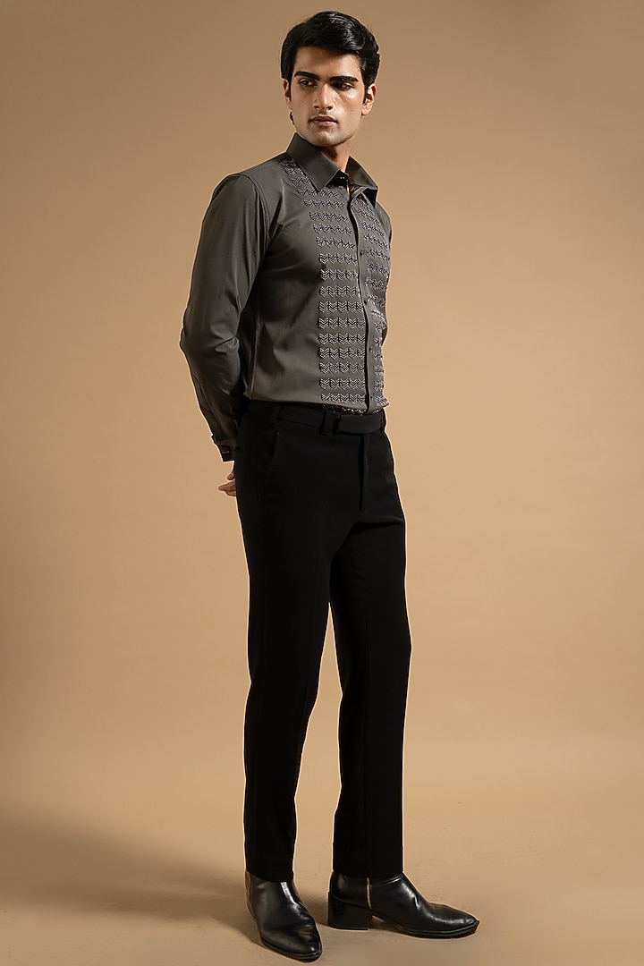 Grey Polyester Satin Wedding Shirt by Gargee Designers at Pernia's Pop Up Shop