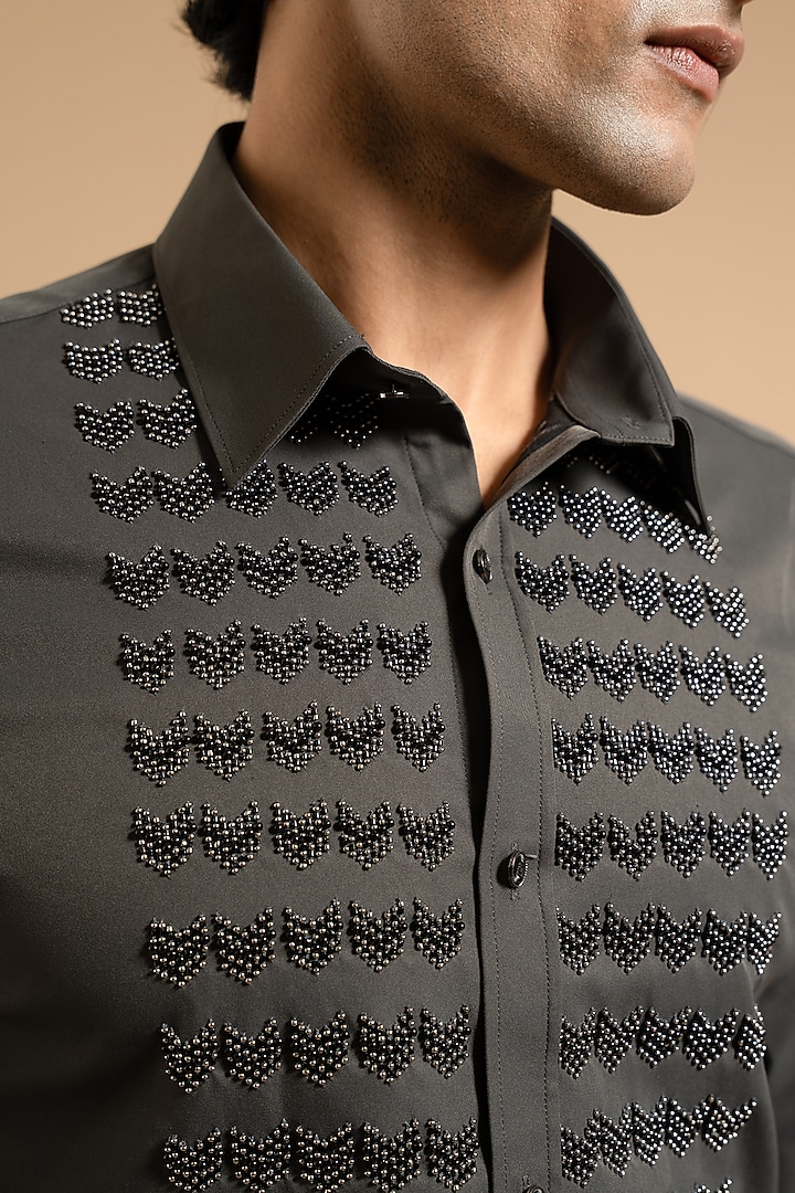 Grey Polyester Satin Wedding Shirt by Gargee Designers at Pernia's Pop Up Shop