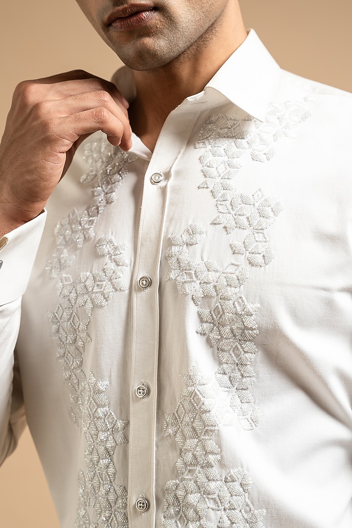 White Polyester Satin Wedding Shirt by Gargee Designers at Pernia's Pop Up Shop