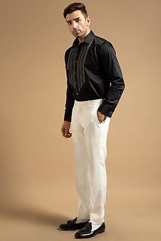Black Polyester Satin Shirt by Gargee Designers