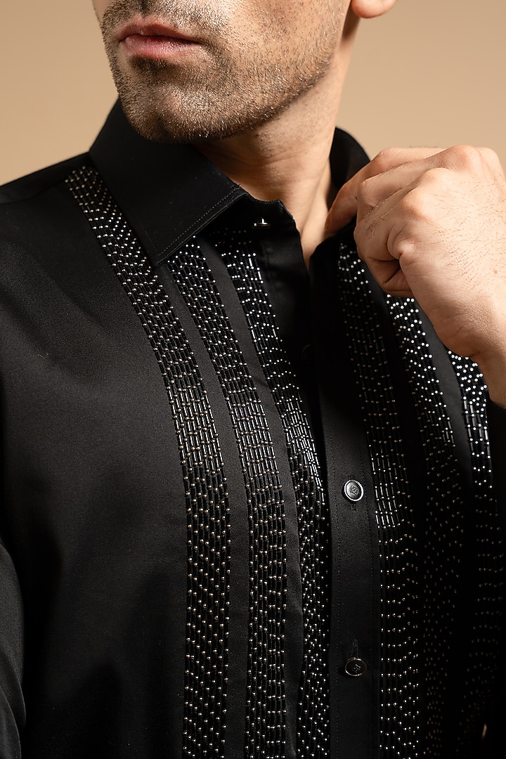 Black Polyester Satin Party Wear Shirt by Gargee Designers at Pernia's Pop Up Shop