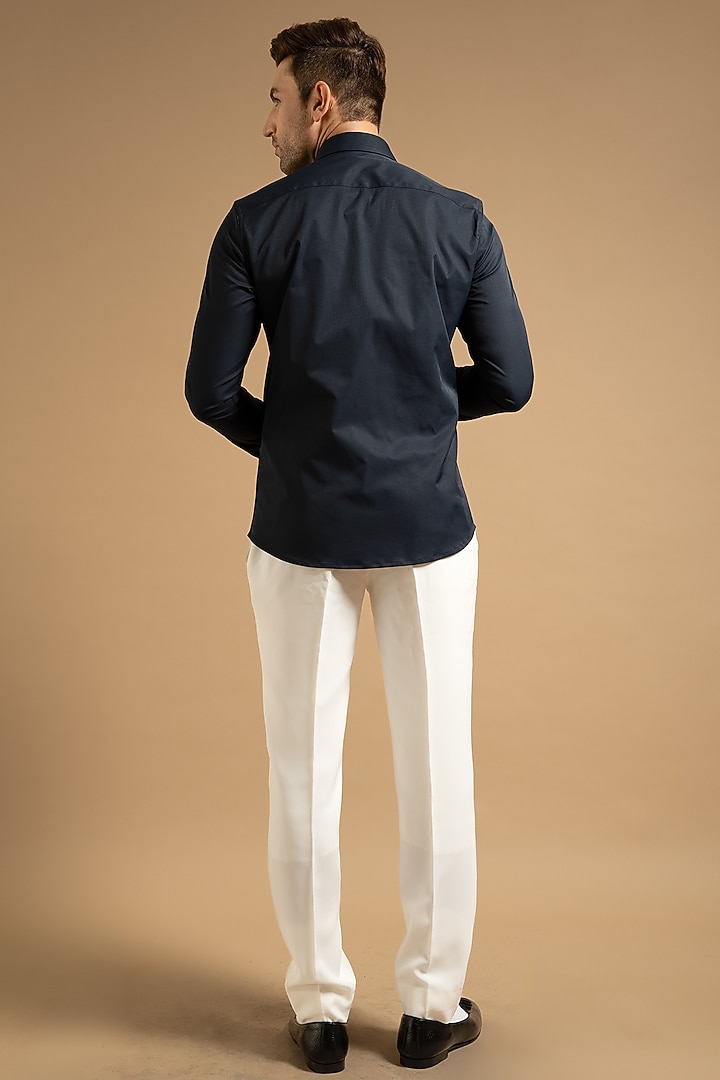 Blue Polyester Satin Embroidered Wedding Shirt by Gargee Designers at Pernia's Pop Up Shop
